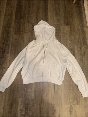Garage White Hooded Zip Bomber Jacket